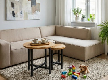 Stolik 2w1 okrągły drewniany dębowy loft