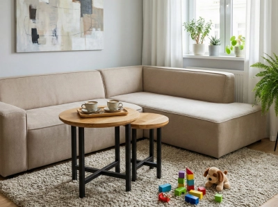 Stolik 2w1 okrągły drewniany dębowy loft