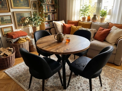 Stół okrągły 120 drewniany loft orzech włoski lite drewno