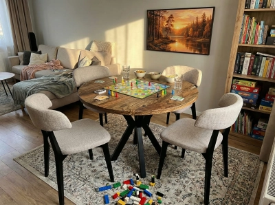 Stół okrągły drewniany loft orzech włoski lite drewno