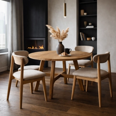 Stol okrągły drewniany 110 cm dąb mat do kuchni