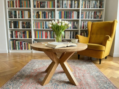 stolik drewniany 70cm kawowy okrągły dębowy lite drewno