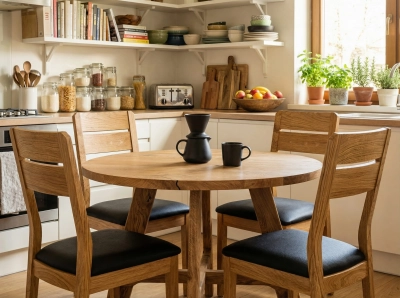 Stol okrągły drewniany 90 cm dąb mat do kuchni