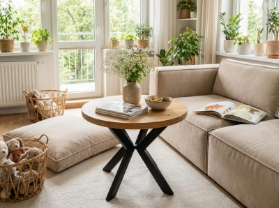 stolik dębowy 40 cm drewniany okrągły do salonu