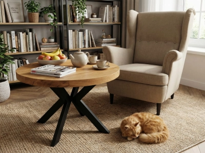 stolik dębowy drewniany okrągły do salonu 80cm