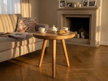 stolik drewniany kawowy okrągły dąb 70cm