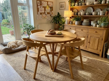 stół okrągły 110 cm dębowy + 4 krzesła dębowe zestaw komplet