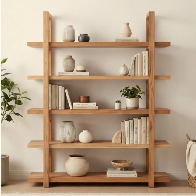 regał dębowy na książki z litego drewna do salonu