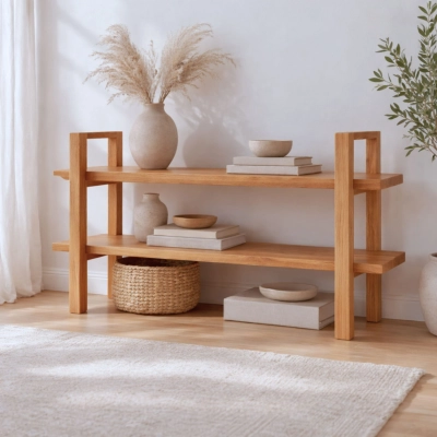 Regał dębowy z litego drewna 120 × 75 cm – regał drewniany na książki do salonu